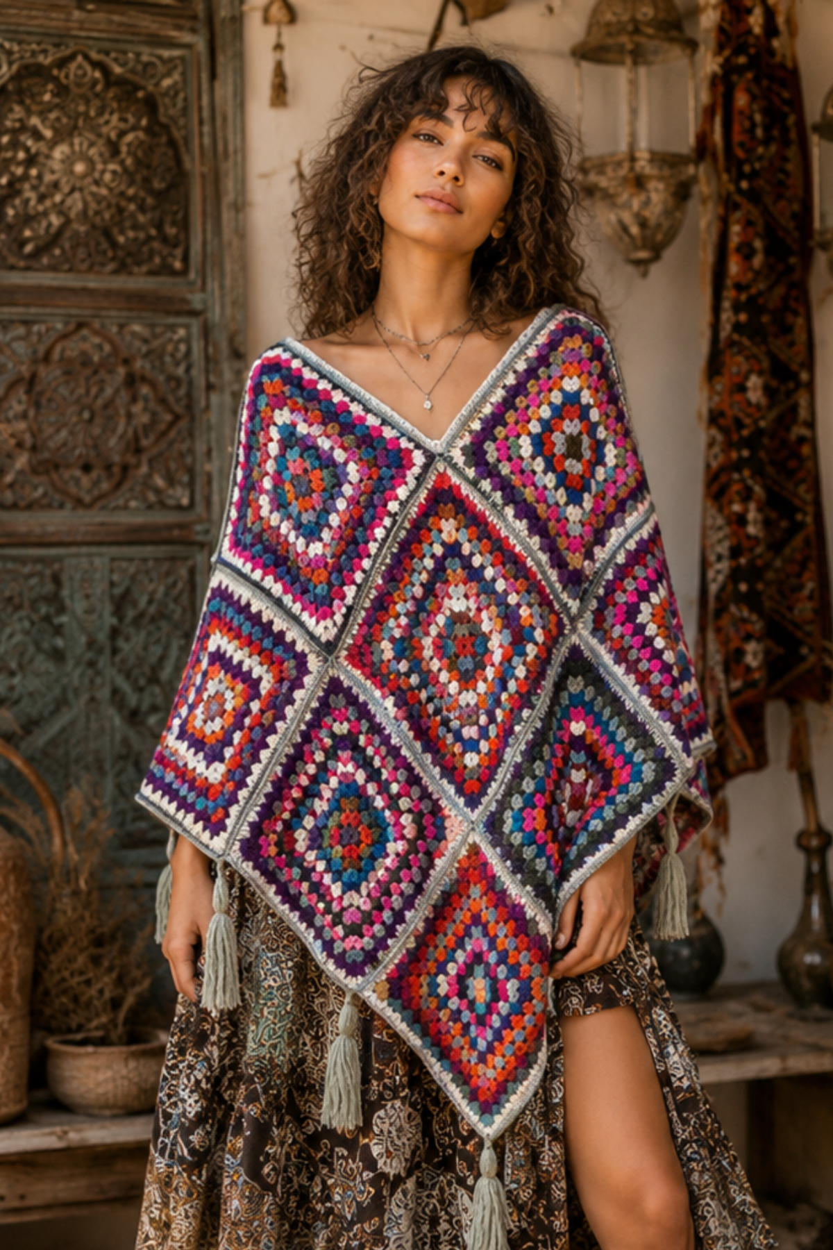 Jewel Mosaic Crochet Poncho