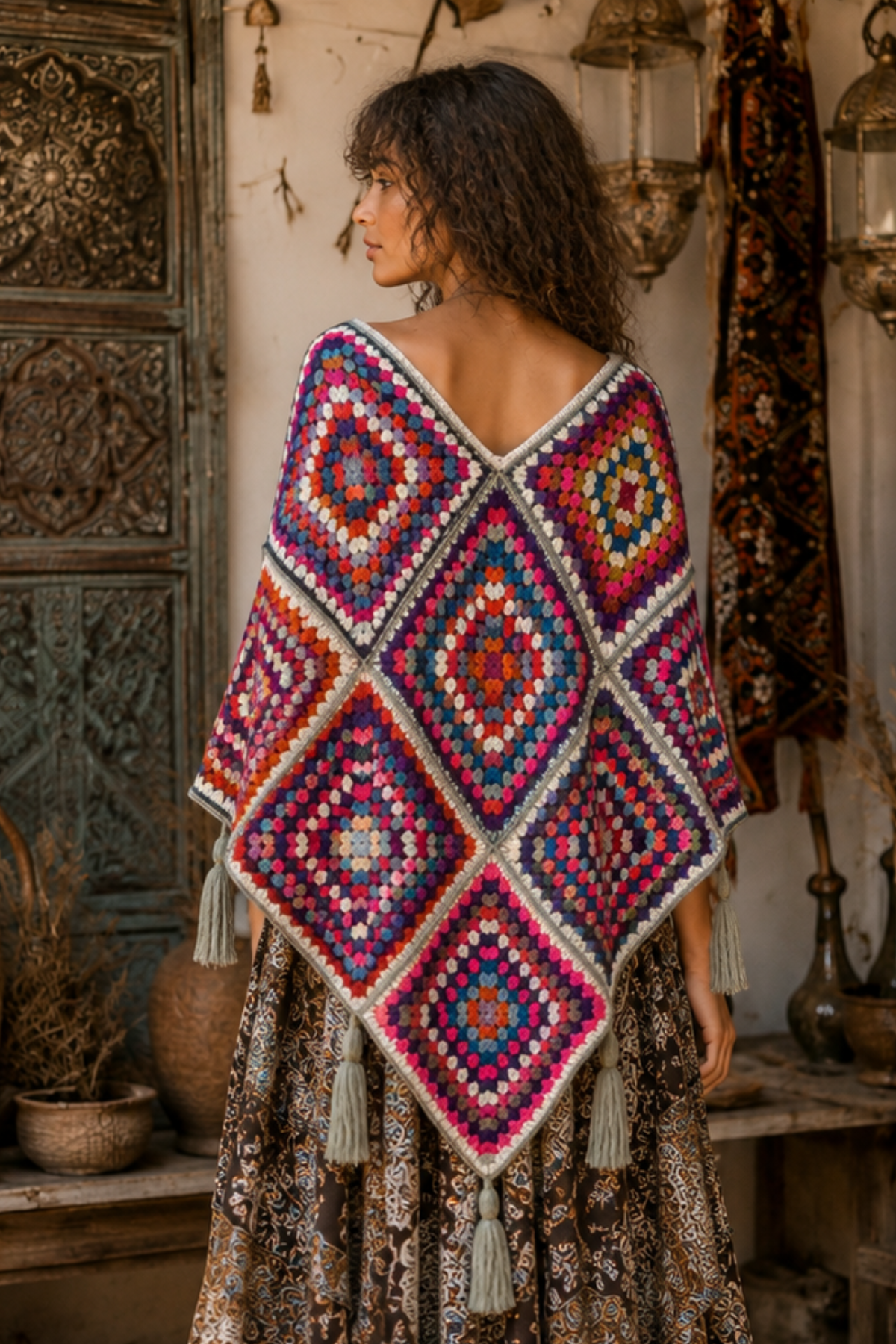 Jewel Mosaic Crochet Poncho