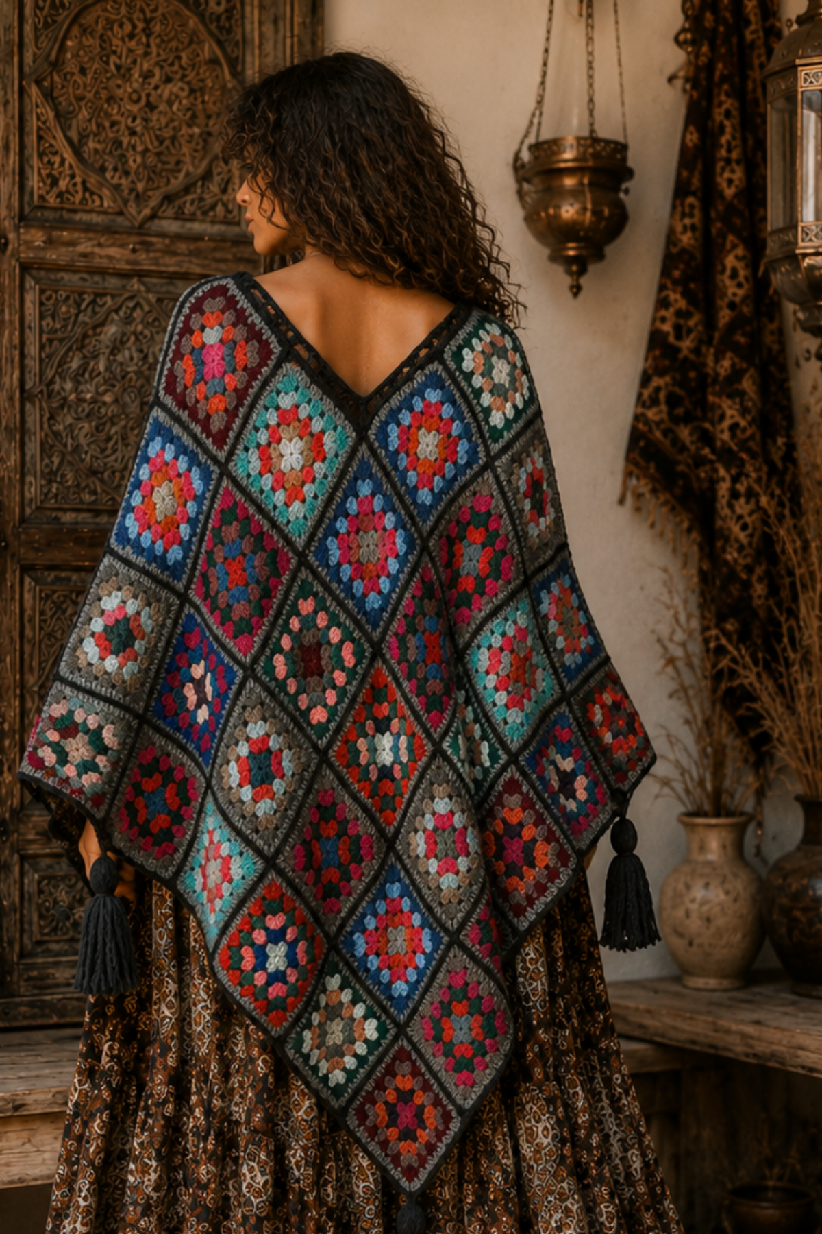 Ember Mosaic Crochet Poncho