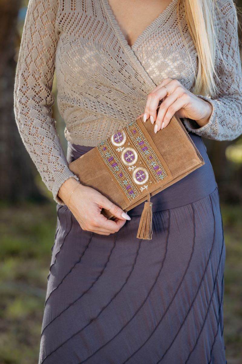 Beaded Suede Clutch - AJ39