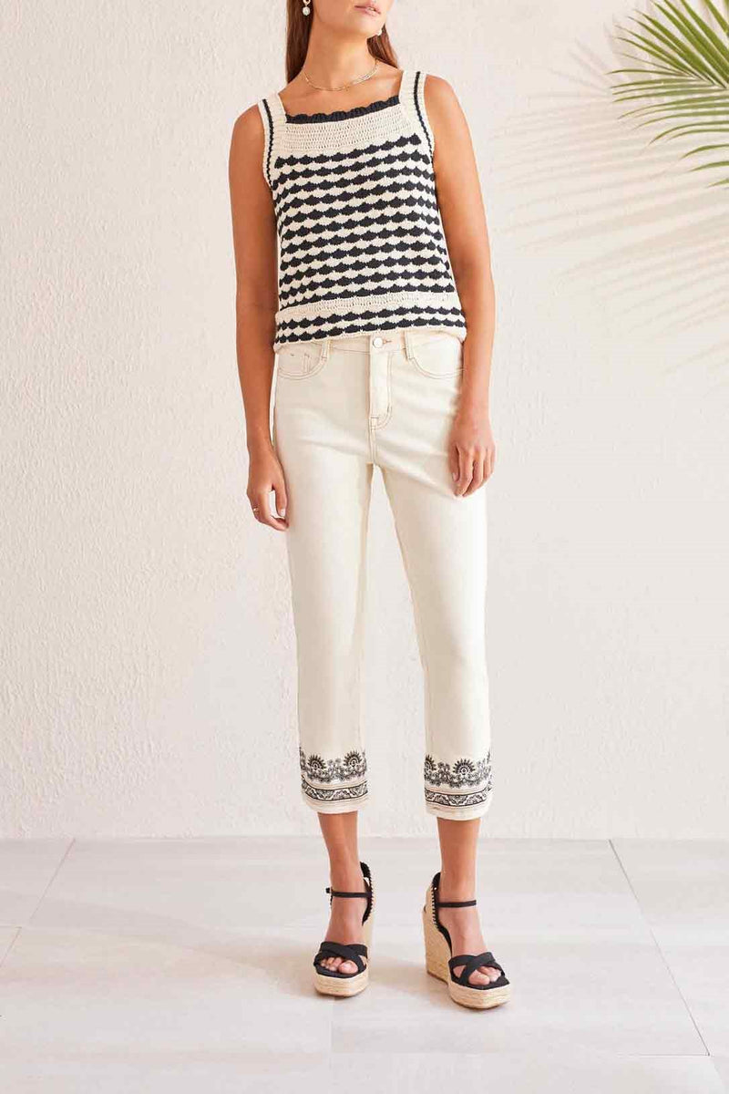 Audrey Straight Emb Crop Jeans - Tribal Fashion