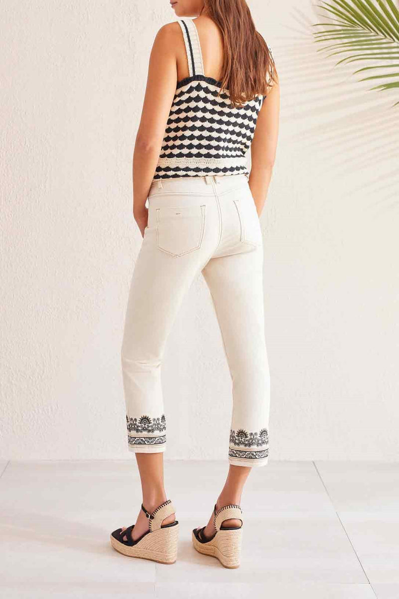 Audrey Straight Emb Crop Jeans - Tribal Fashion