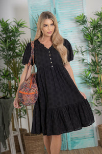 Ava Buttoned Dress - Black