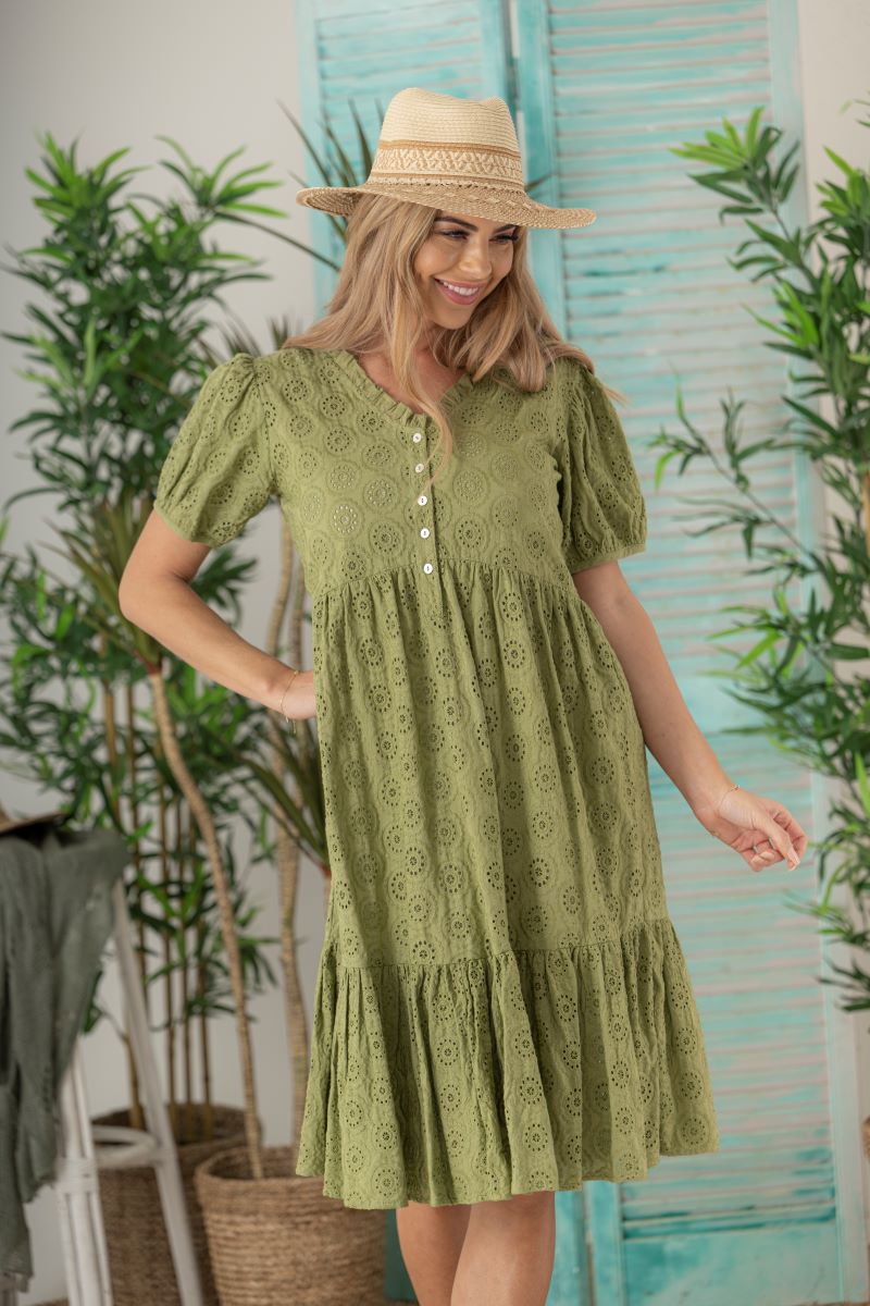 Ava Buttoned Dress - Sage