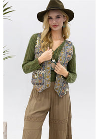 Barika Quilted Waistcoat Reversible - paisley medallion side, front view