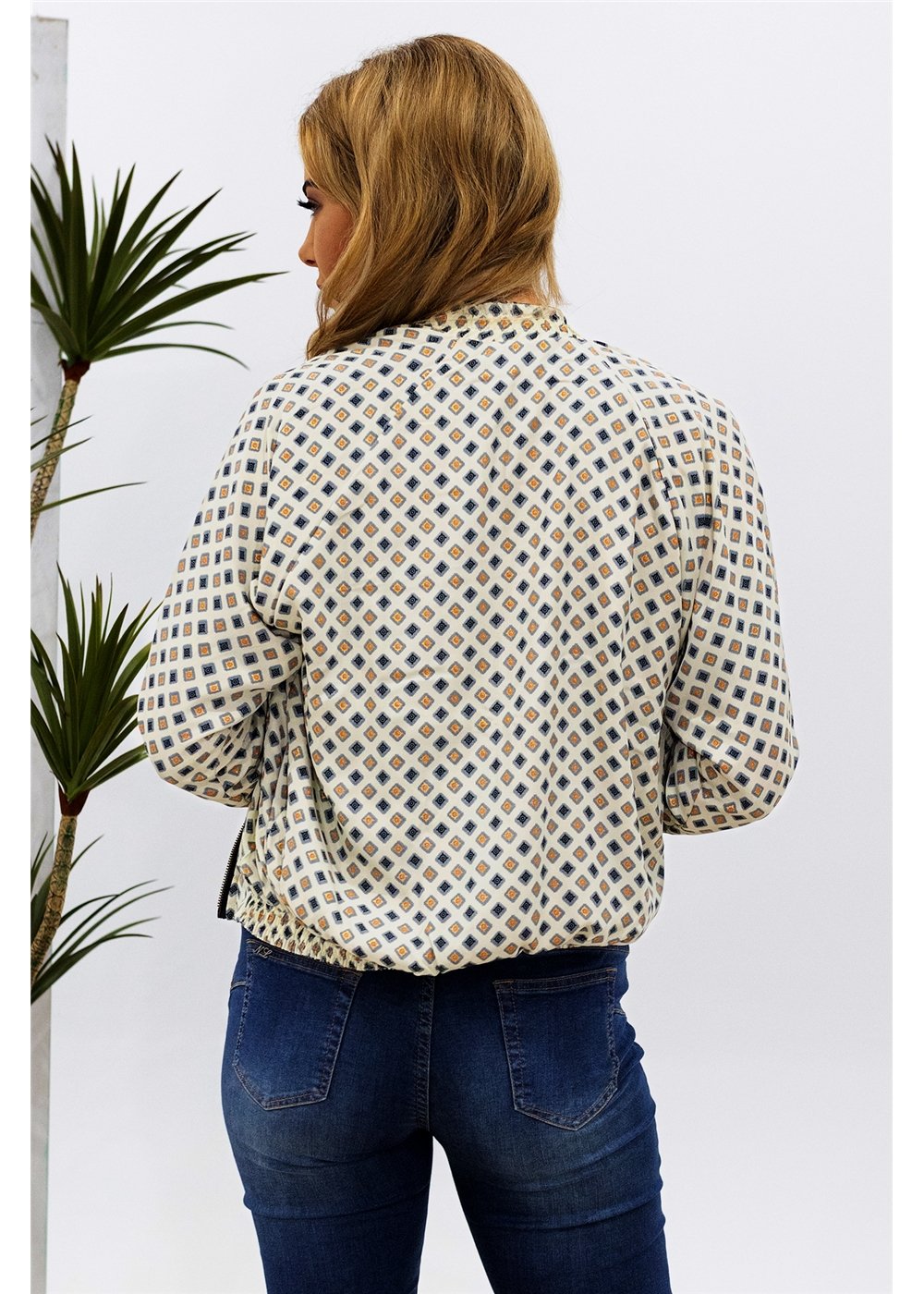 Barika Reversible Bomber - geometric diamond side, back view