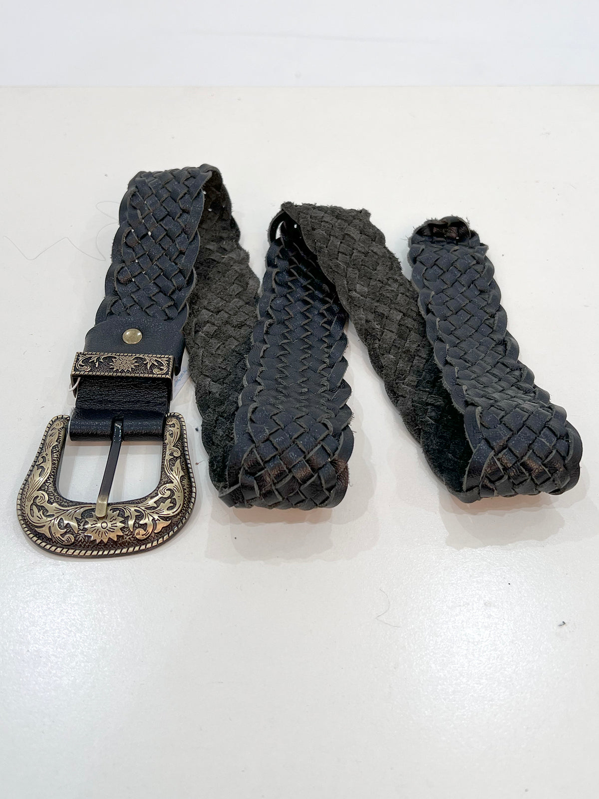 Black braided leather belt for boho and festival styling - Cienna Designs