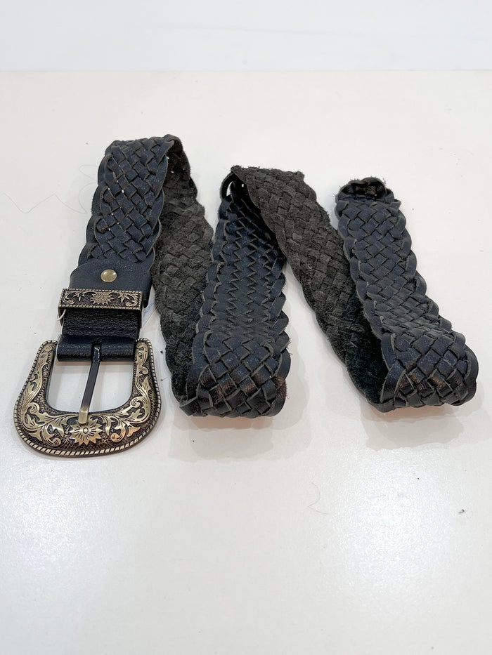 Black braided leather belt for boho and festival styling - Cienna Designs