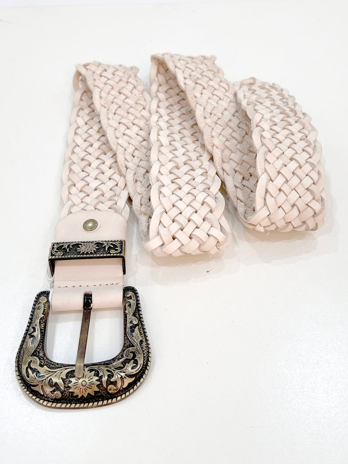 Cream braided leather belt for boho and festival styling - Cienna Designs