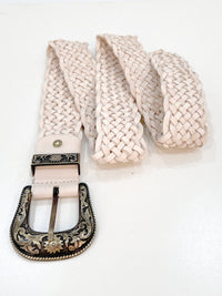 Cream braided leather belt for boho and festival styling - Cienna Designs