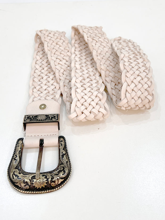 Cream braided leather belt for boho and festival styling - Cienna Designs