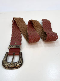 Red tan braided leather belt for boho and festival styling - Cienna Designs