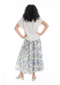 Cream Haven A-Line Skirt in blue floral print cotton, back view
