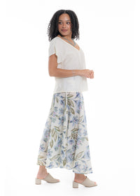 Cream Haven A-Line Skirt in blue floral print cotton, side view