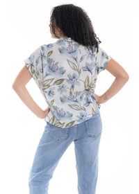 Cream Haven Cuff Top in blue floral print cotton, back view