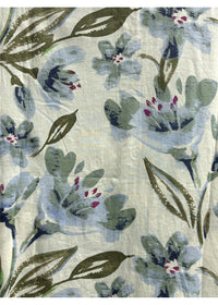 Cream Haven Cuff Top in blue floral print cotton, close view of the fabric
