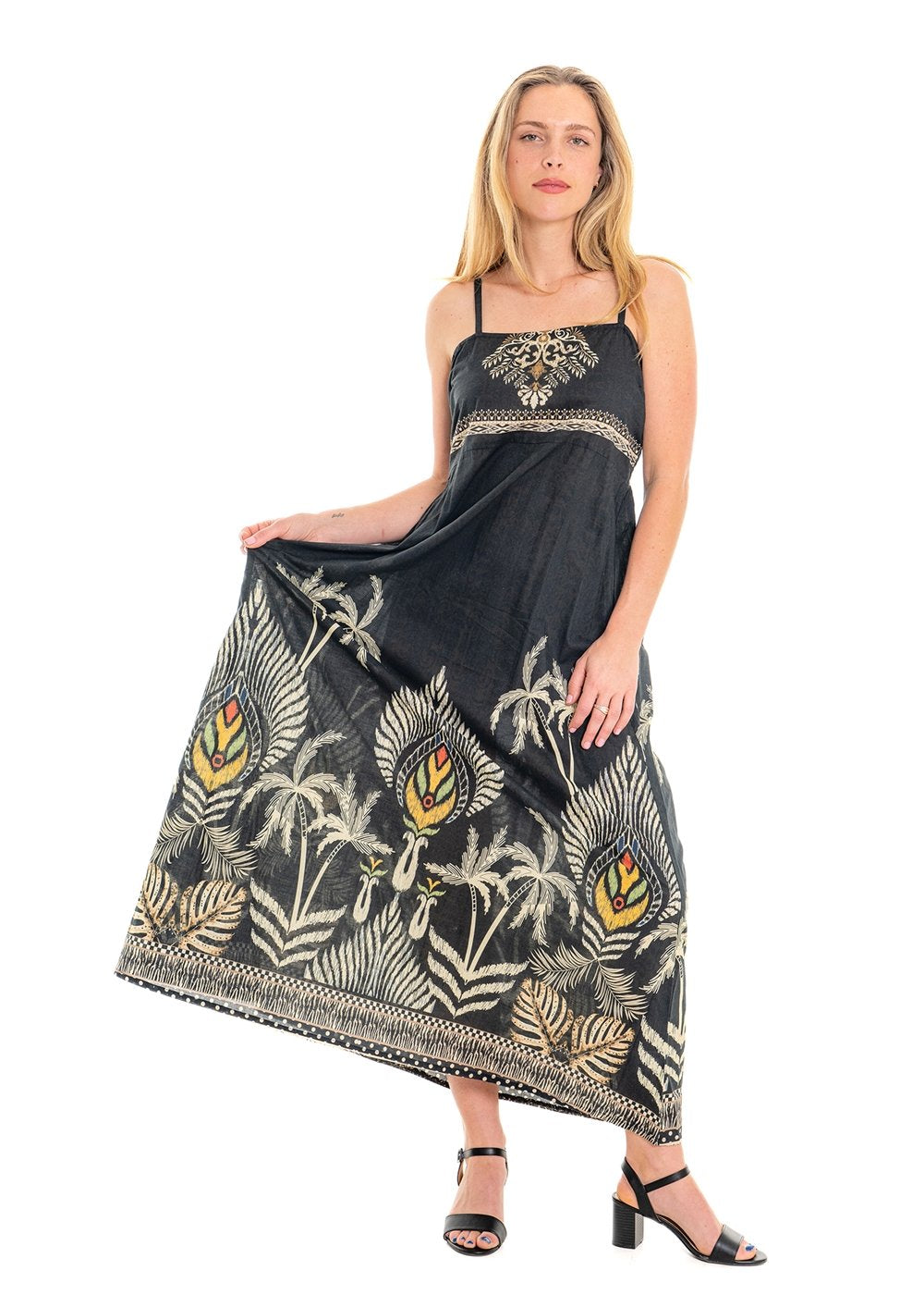 Malie Mood Dress in black cotton, back view showing the elasticated under bust