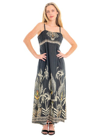 Malie Mood Dress in black cotton, front view with fine straps and straight neckline