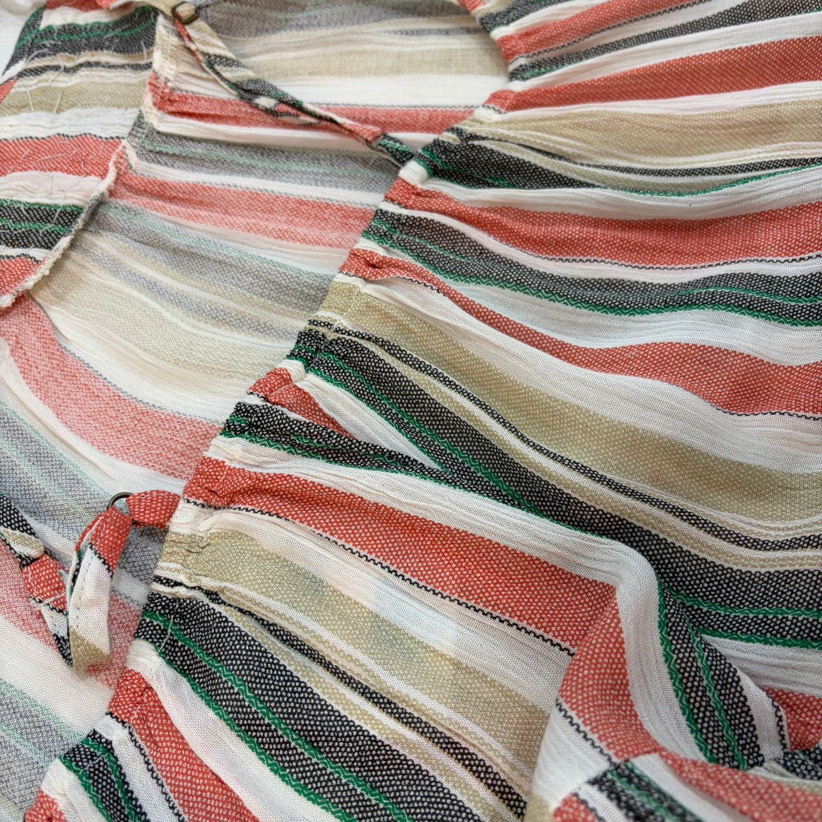 Summer Stripe Dress in coral striped viscose, close view of the elastic running through the back