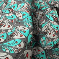 Cindy collection fabric swatch for Eshe skirt showing soft white botanical teal and sage green floral print - Cienna Designs