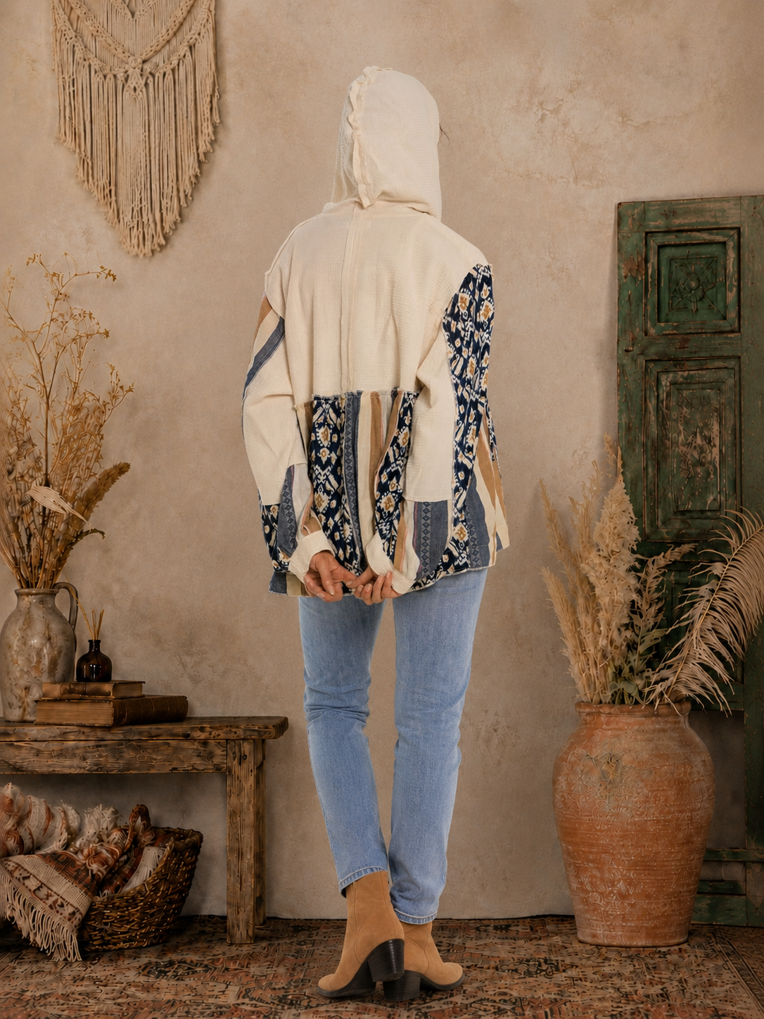 CJ Blue Hooded Patchwork Jacket | Back view