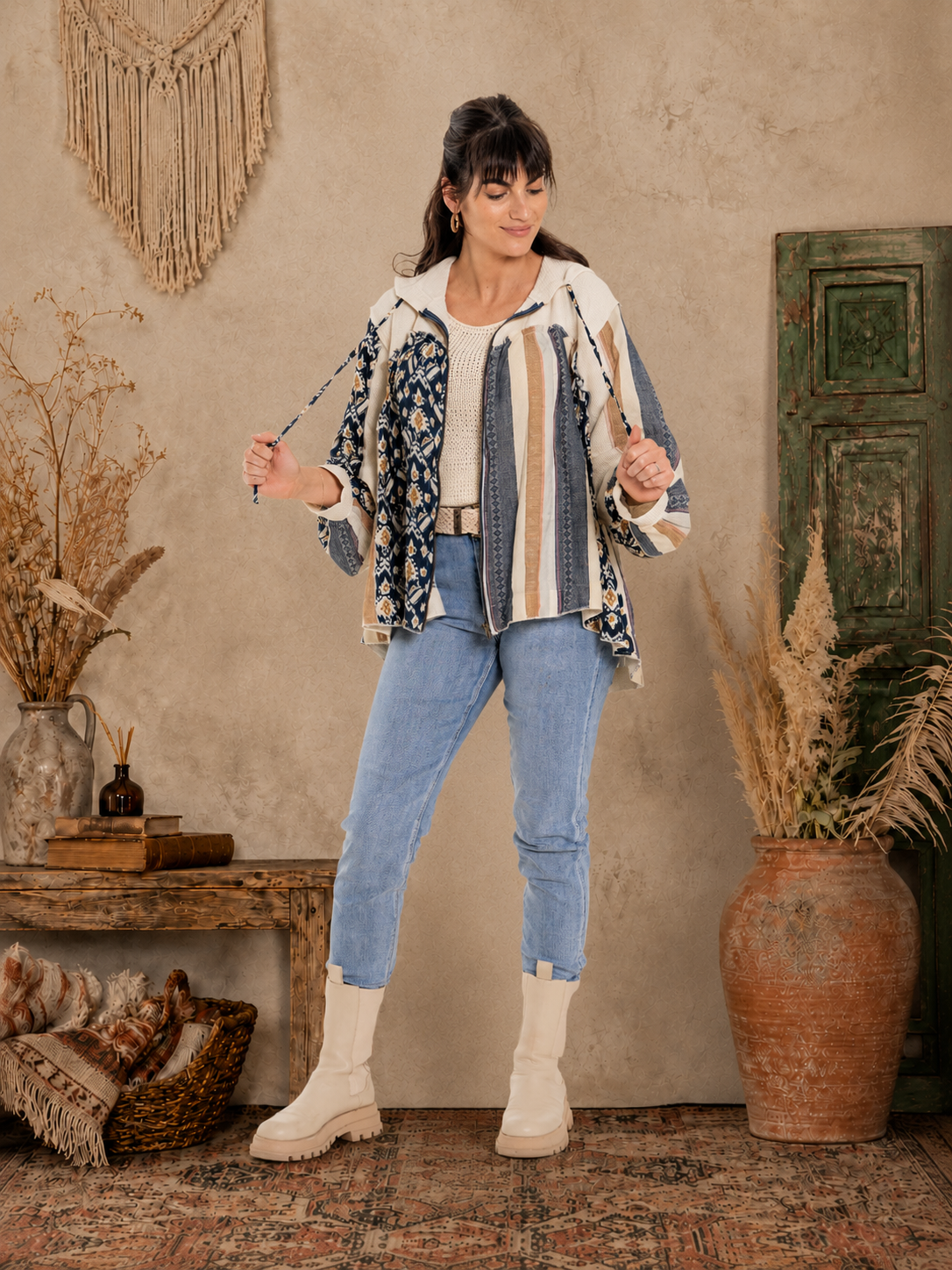 CJ Blue Hooded Patchwork Jacket | Front view