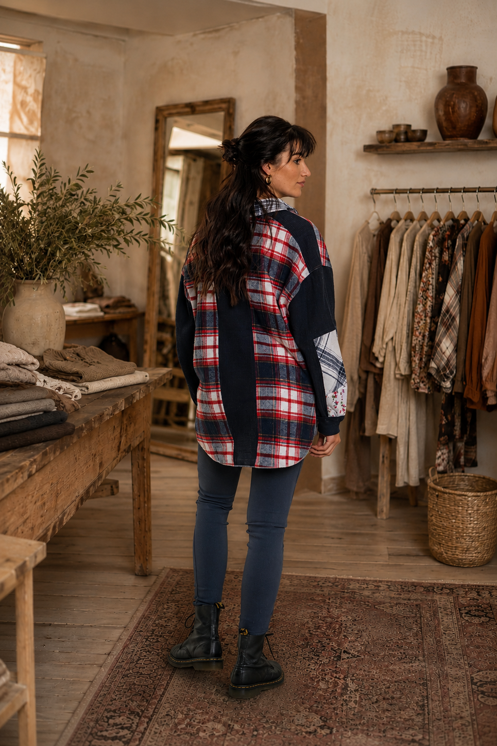 CJ Blue Shirt Plaid Patchwork | Back view