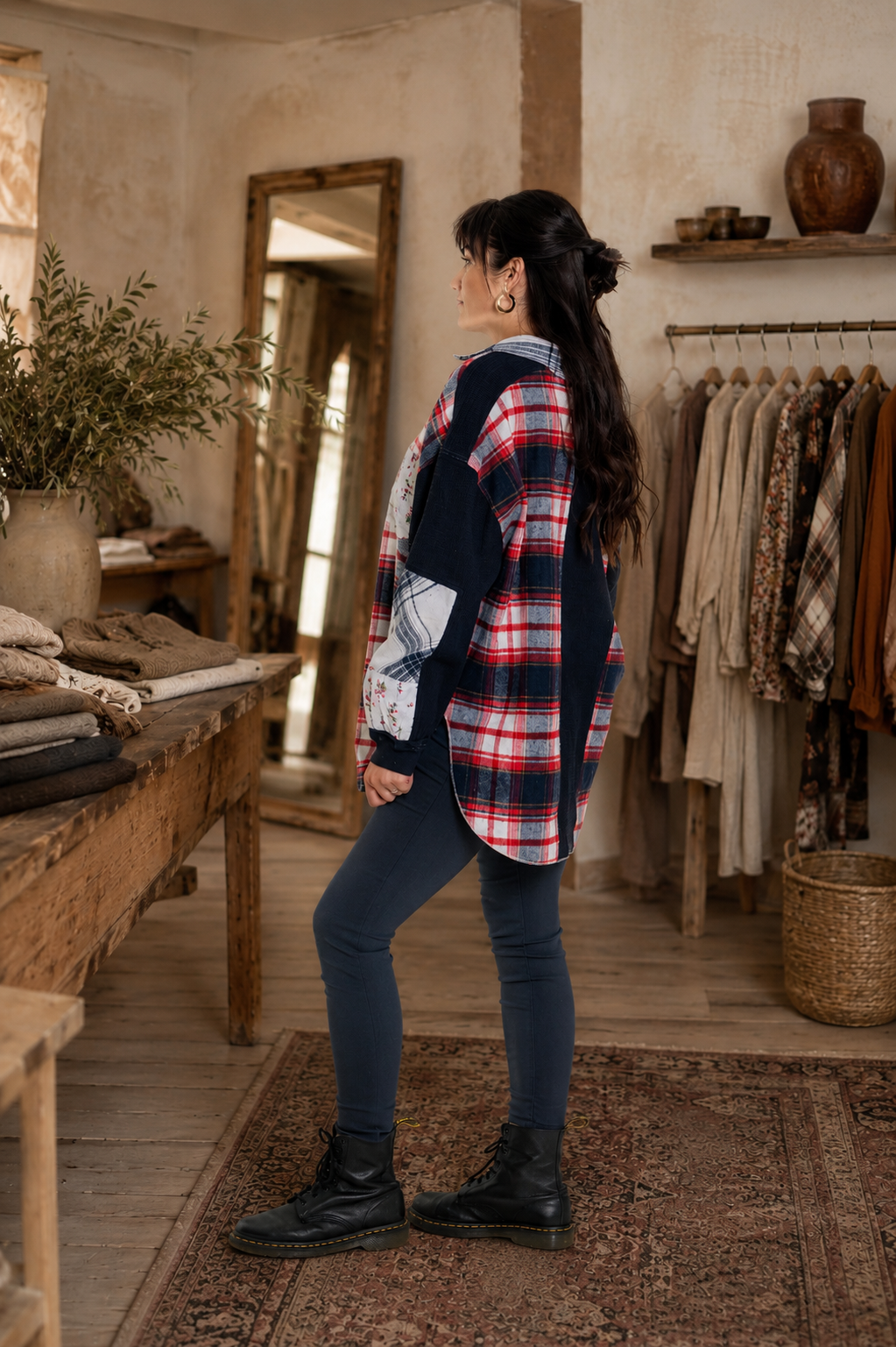 CJ Blue Shirt Plaid Patchwork | Side view