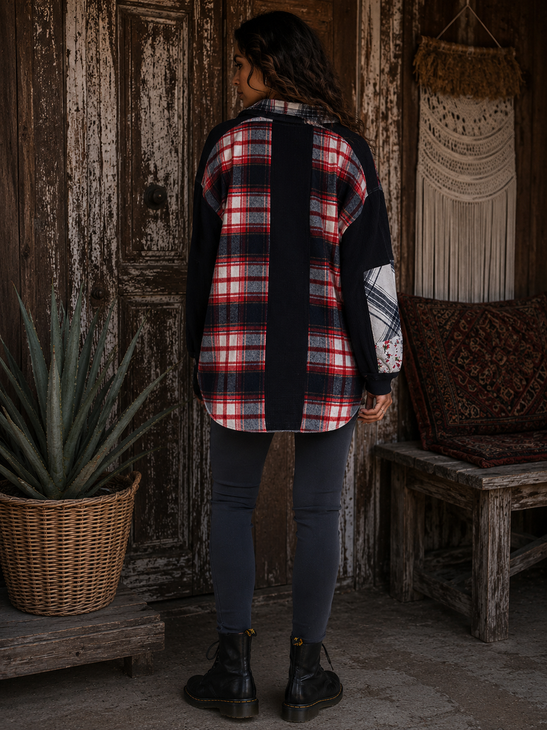 CJ Blue Shirt Plaid Patchwork | Styled back