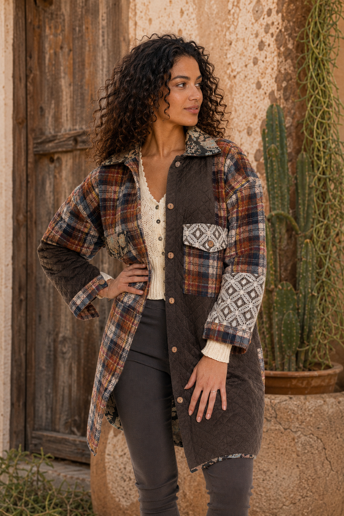 CJ Chocolate Quilted Coat | Front view