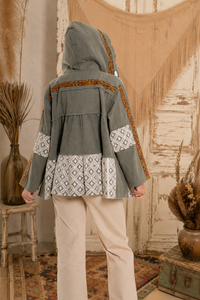 CJ Green Hooded Patchwork Jacket | Back detail
