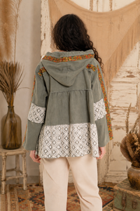 CJ Green Hooded Patchwork Jacket | Back view