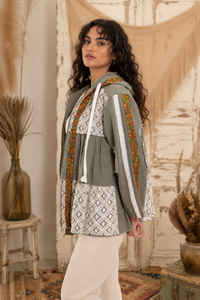 CJ Green Hooded Patchwork Jacket | Front view