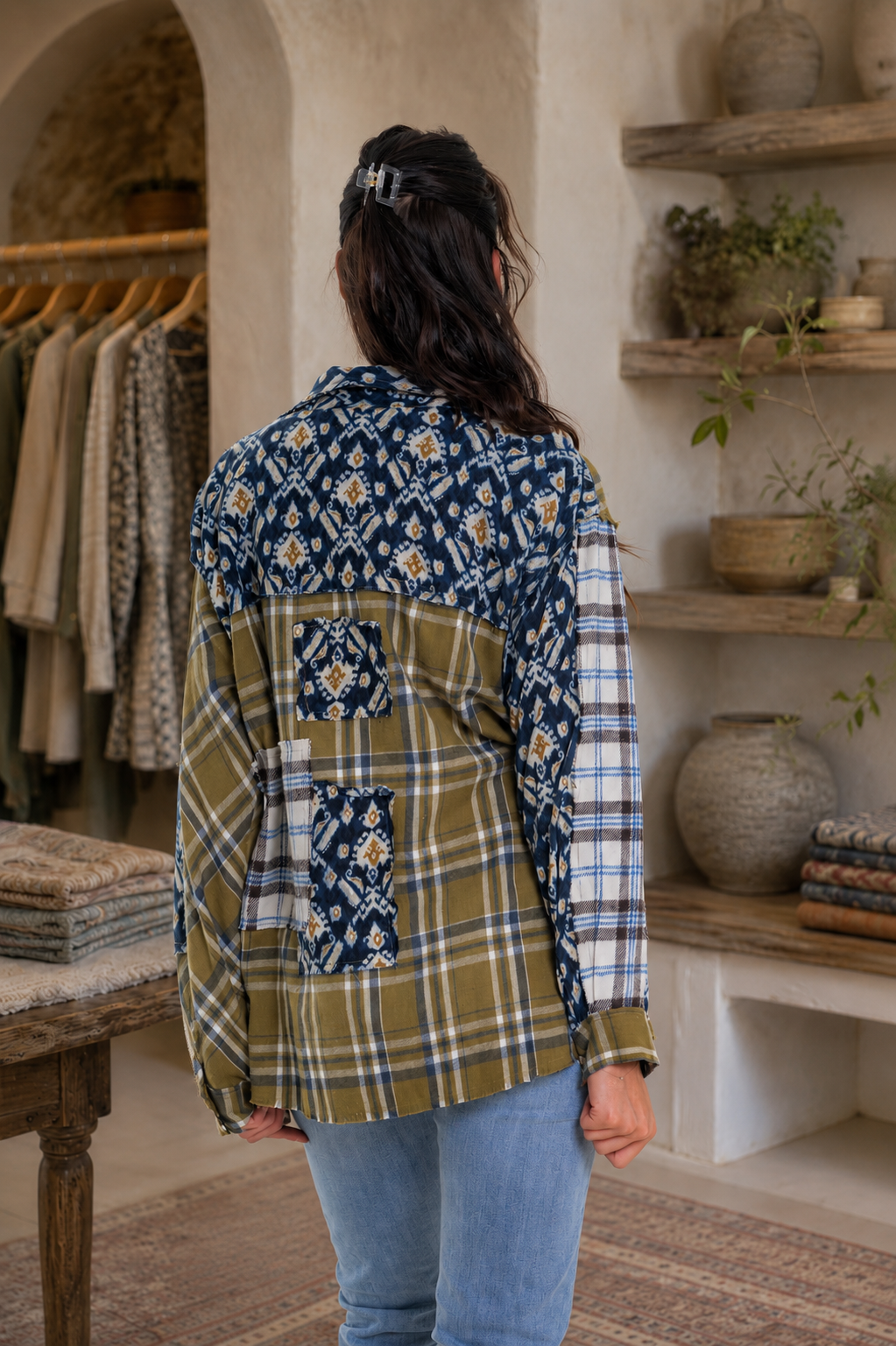 CJ Green Patchwork Shacket | Back view