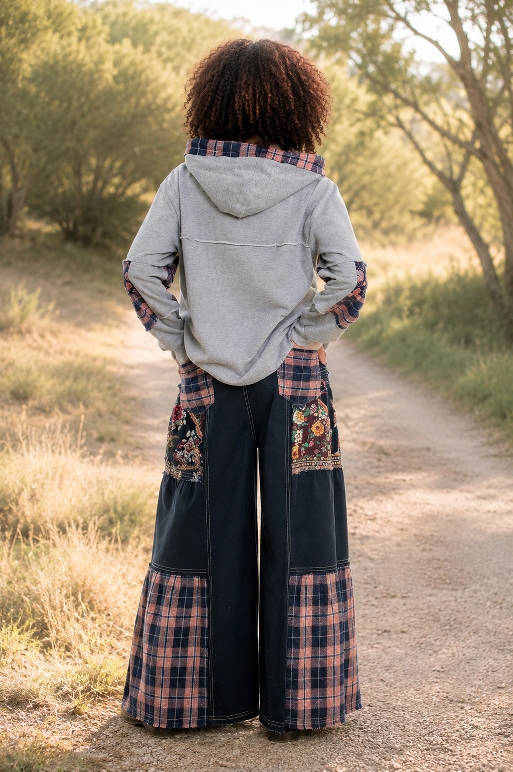 CJ Maxi Flare Patchwork Jeans Black | Back view