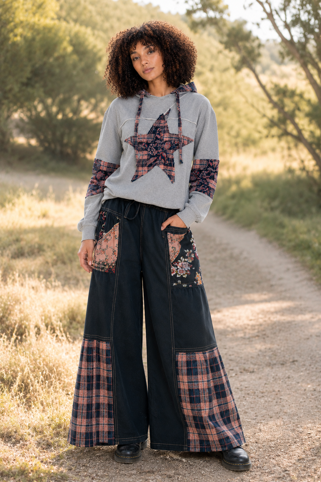 CJ Maxi Flare Patchwork Jeans Black | Front view