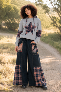 CJ Maxi Flare Patchwork Jeans Black | Front view