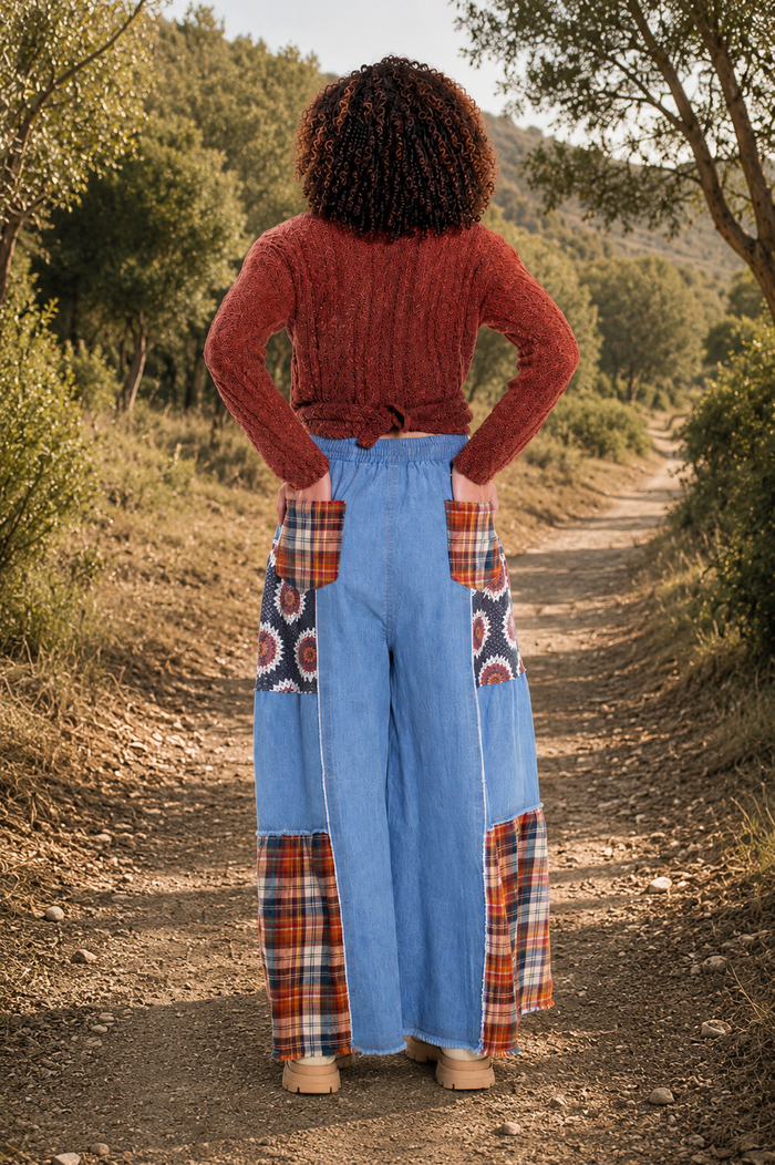 CJ Maxi Flare Patchwork Jeans Blue | Back view