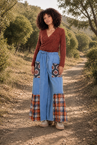 CJ Maxi Flare Patchwork Jeans Blue | Front view
