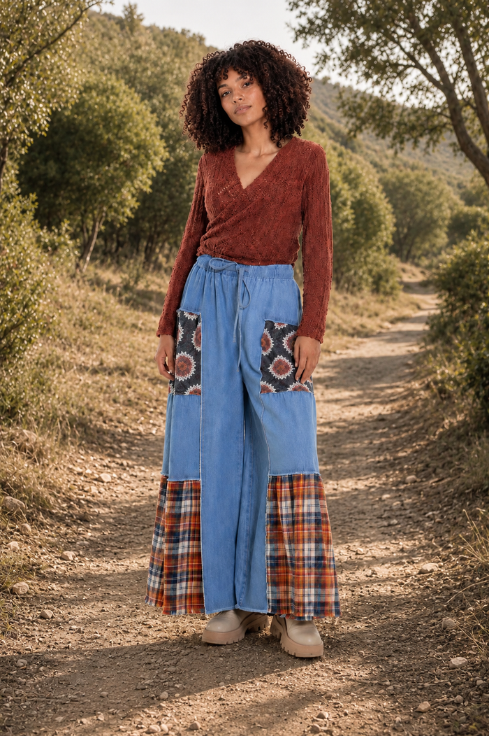 CJ Maxi Flare Patchwork Jeans Blue | Front view