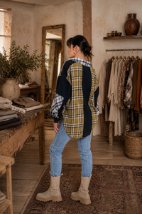 CJ Olive Shirt Plaid Patchwork | Back view