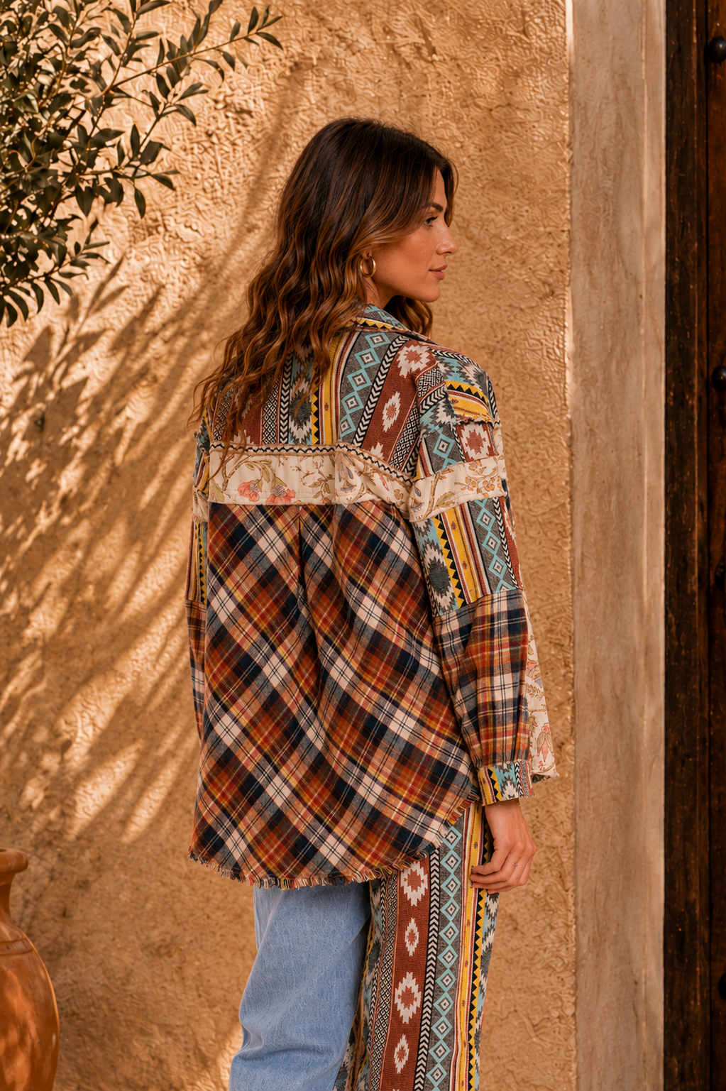 CJ Patchwork Shacket Aztec | Back view