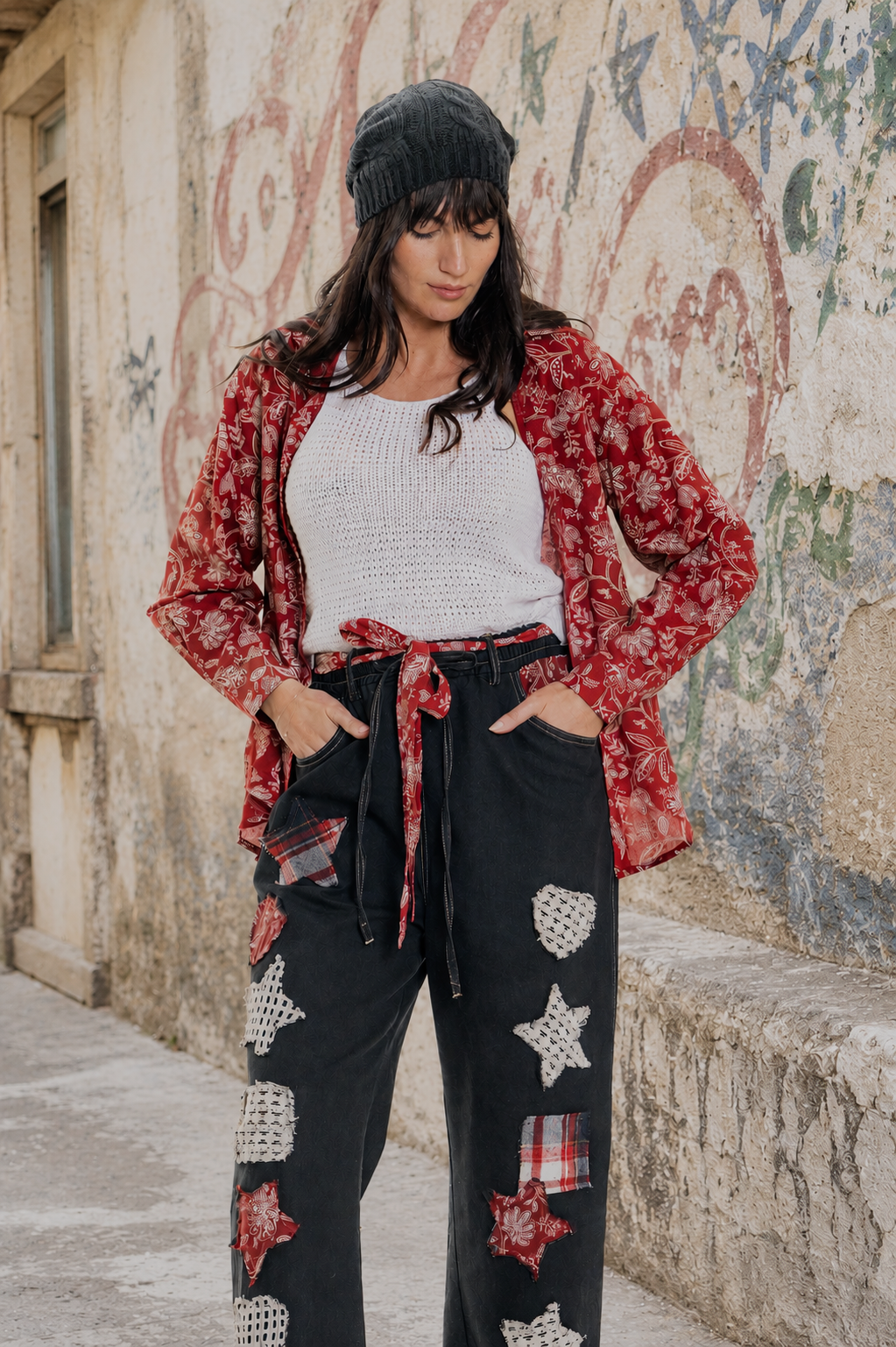 CJ Red Jacobean Floral Shirt | Front view