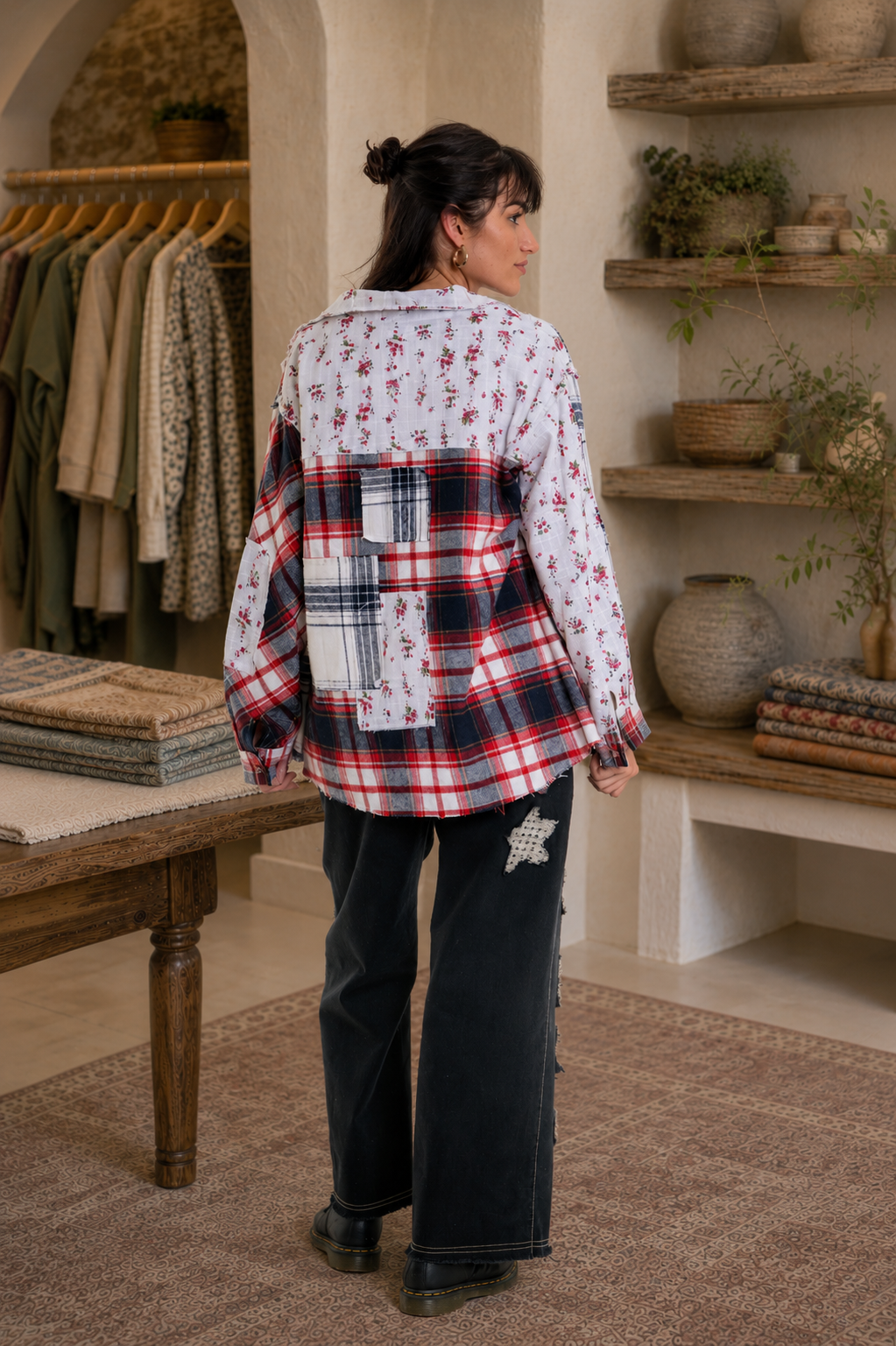 CJ Red Patchwork Shacket | Back view
