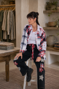 CJ Red Patchwork Shacket | Front view