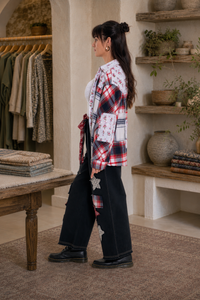 CJ Red Patchwork Shacket | Side view