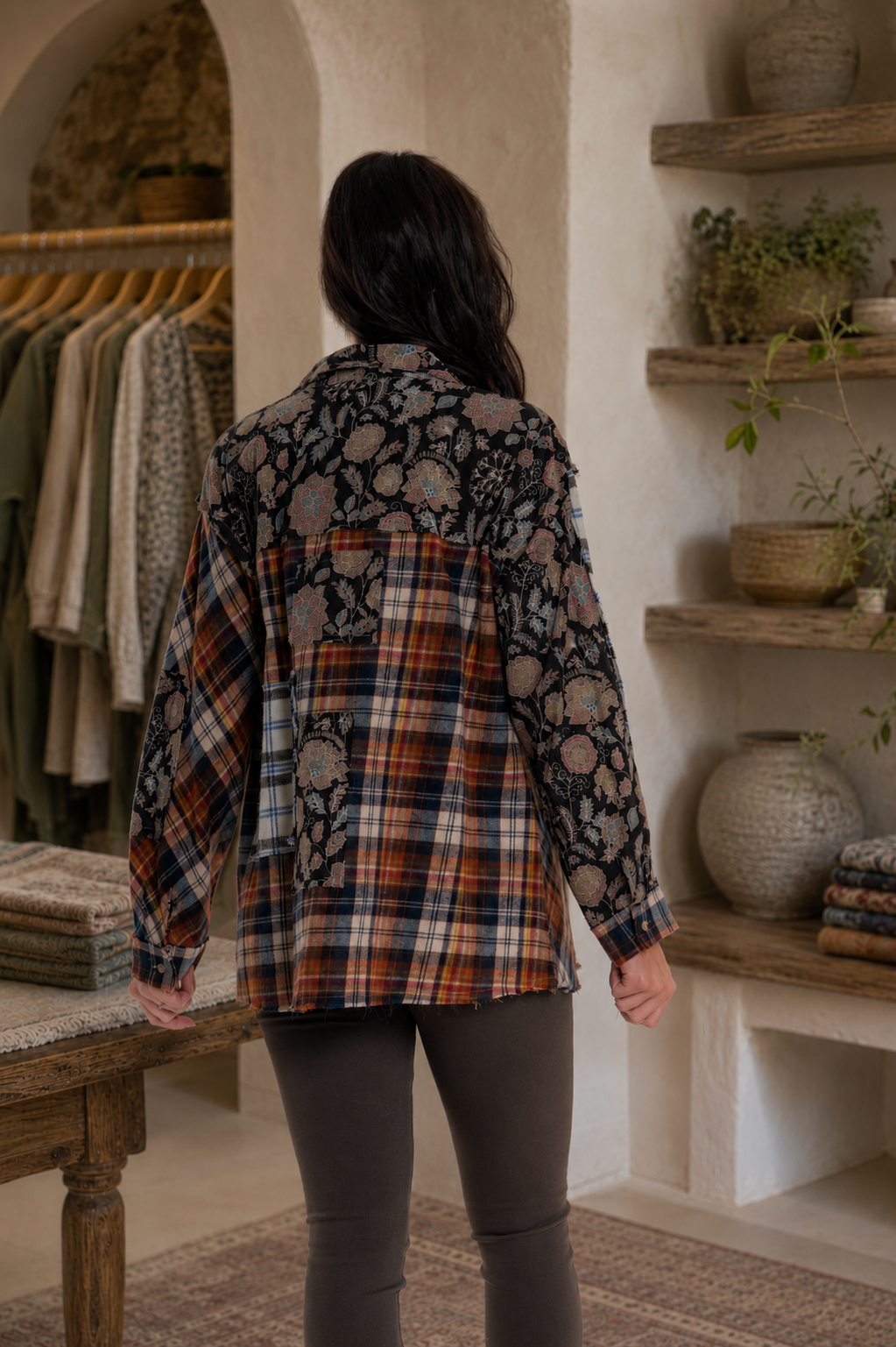 CJ Rust Patchwork Shacket | Back view