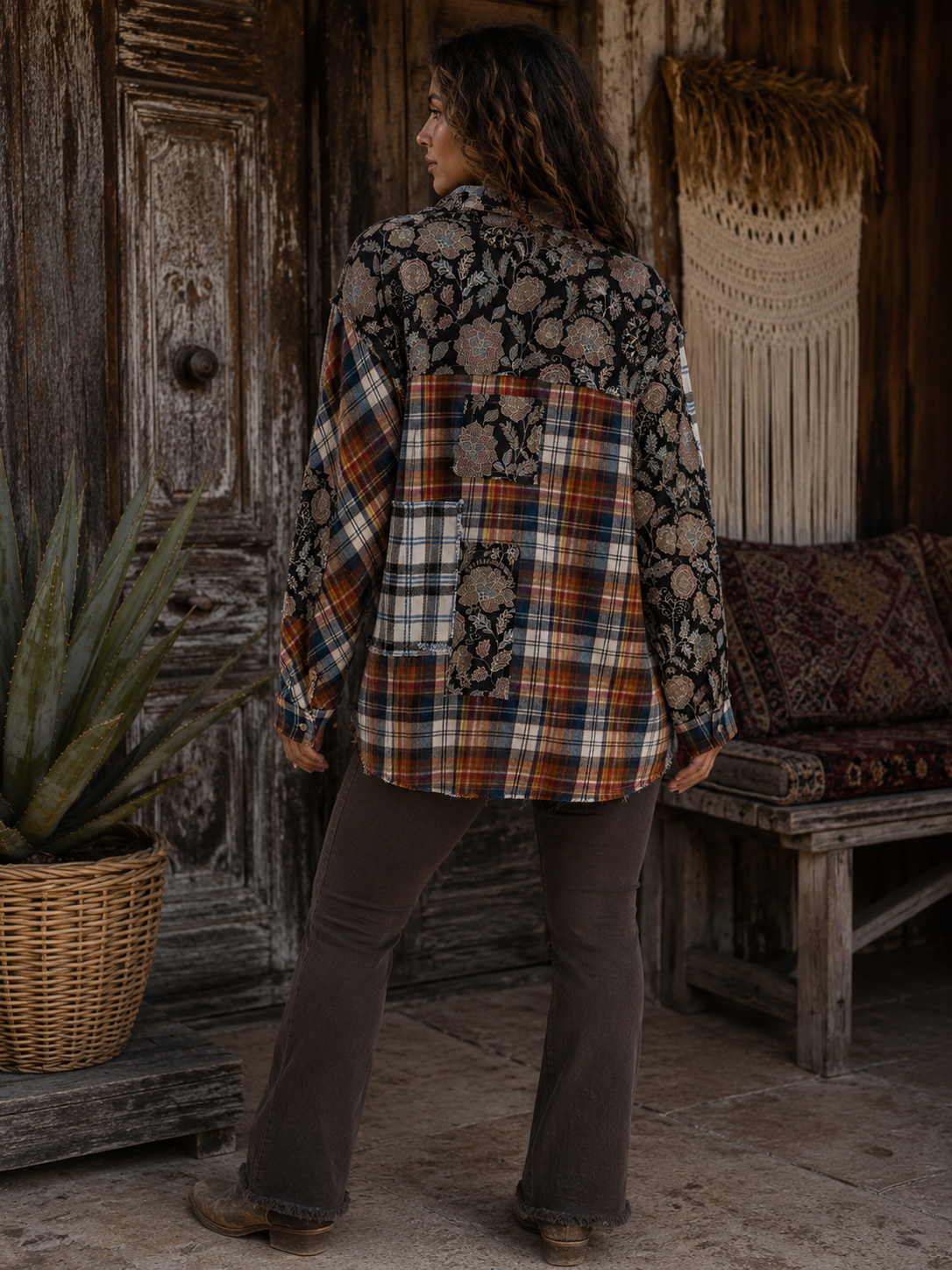 CJ Rust Patchwork Shacket | Styled back