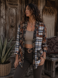 CJ Rust Patchwork Shacket | Styled front