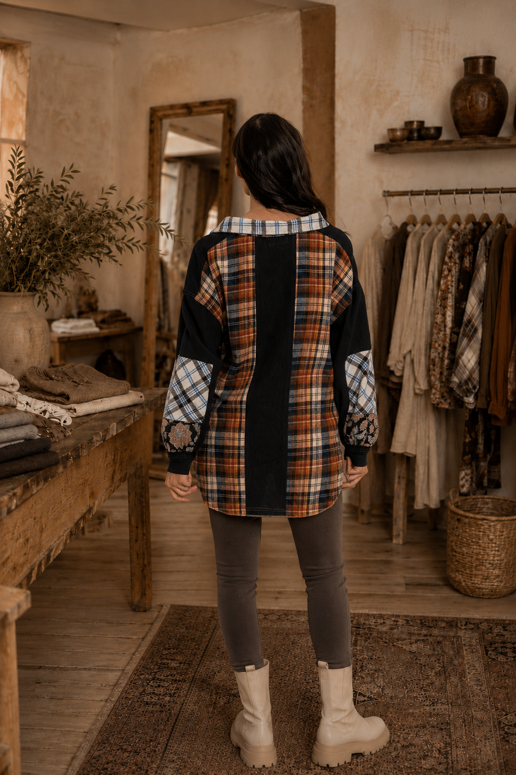 CJ Rust Shirt Plaid Patchwork | Back view